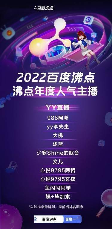 2022百度沸点年度人气主播榜单出炉九游会J9国际YY直播十大主播亮相(图1)